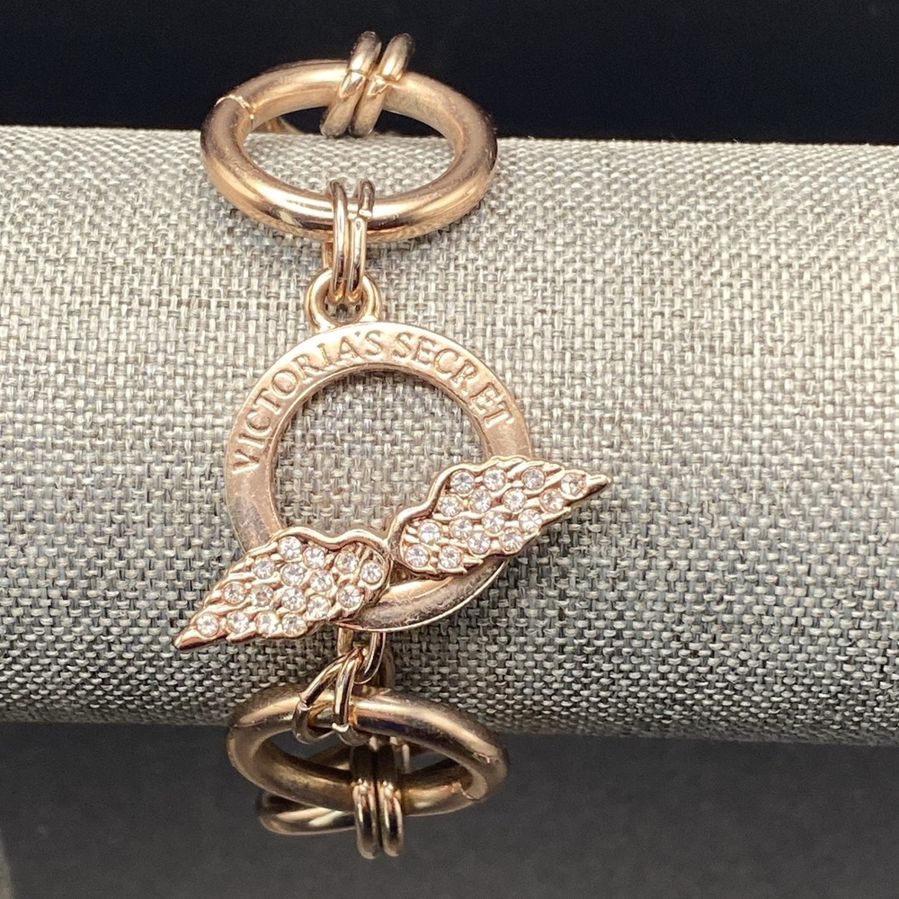 Victoria's Secret Rose Gold Tone Bracelet Vintage Angel Wing 7"